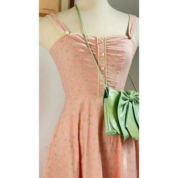 Vintage Pastel Pink 1950s Inspired Pin-Up Polka Dot Dress Swing Dress size S - Picture 3 of 4